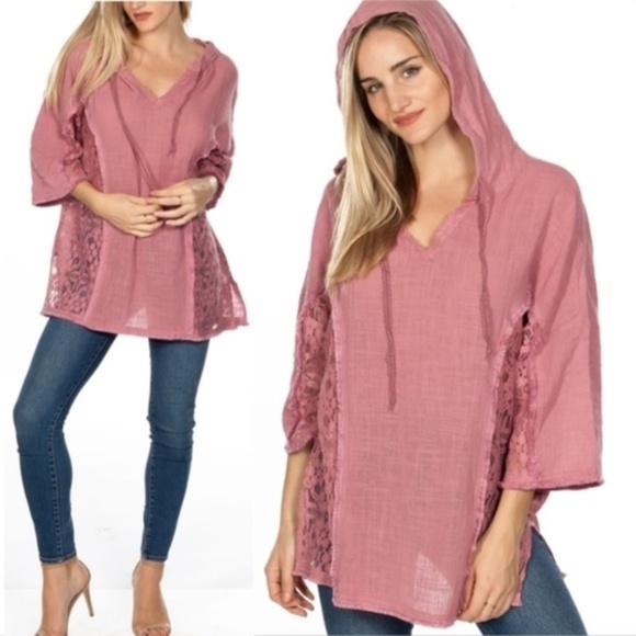 MAUVE HOODIE TUNIC TOP - Picture 1 of 4